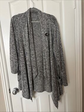 bobeau Gray Marled Open-Front Draped Cardigan
